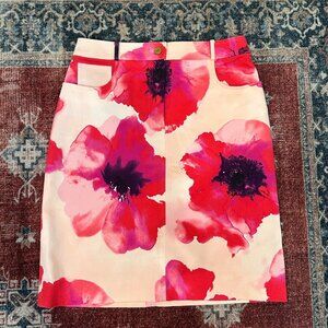 Vintage Celine Denim Floral Print Knee-Length Skirt SS 2004